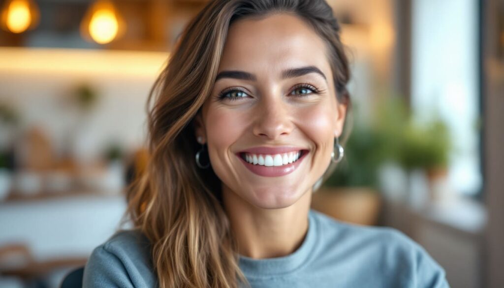 mujer joven sonriendo despues tratamiento dental estetico