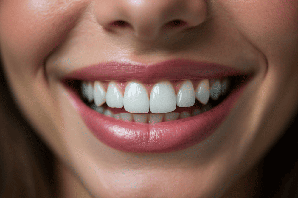 sonrisa natural mujer con dientes blancos perfectos