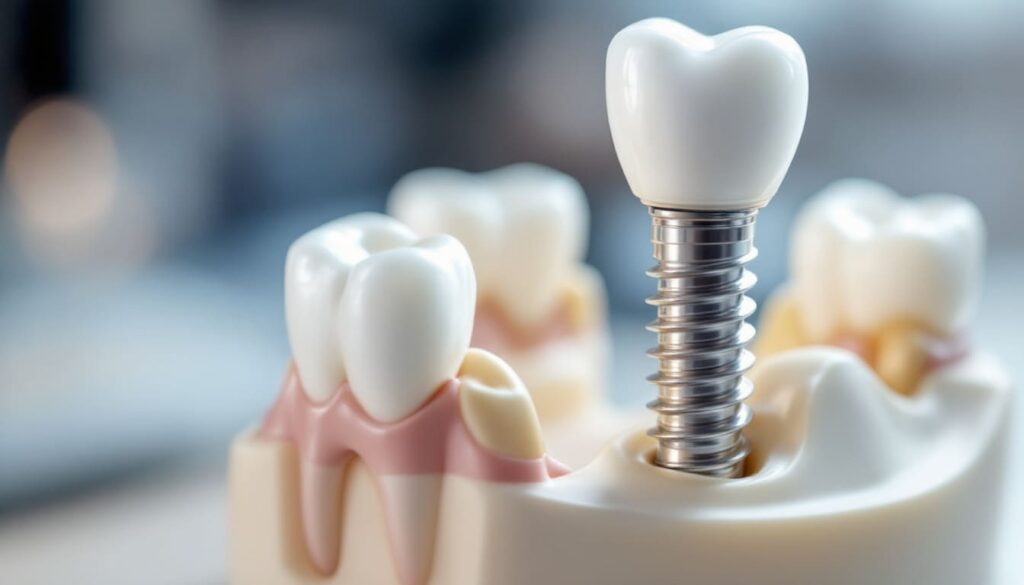 modelo dental con implante y corona dental en presentacion detallada