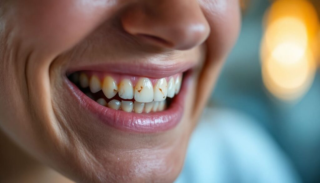 primer plano de sonrisa con dientes y encías en ambiente luminoso