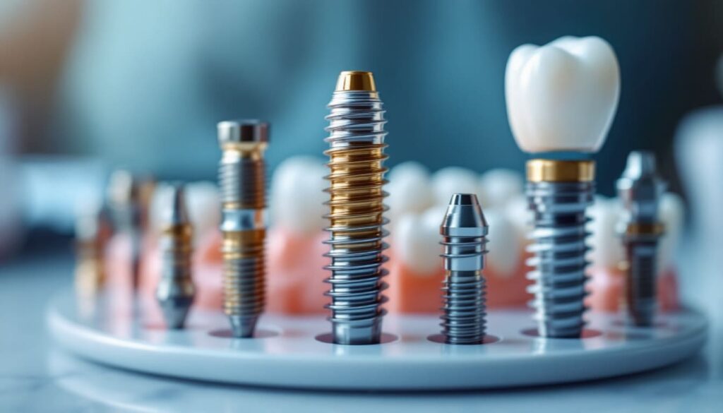 variedad de implantes dentales de distintos tamanos y formas exhibidos en plato