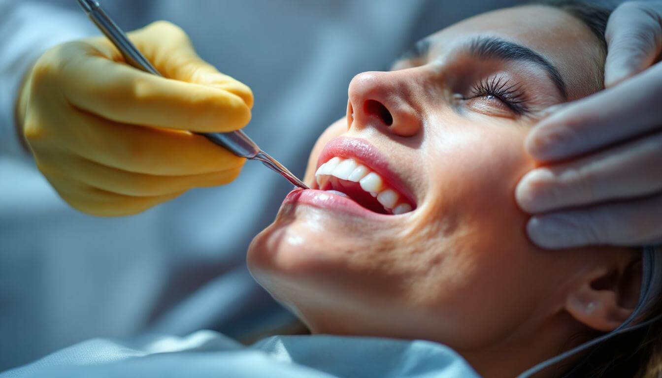 instrumento dental en boca paciente