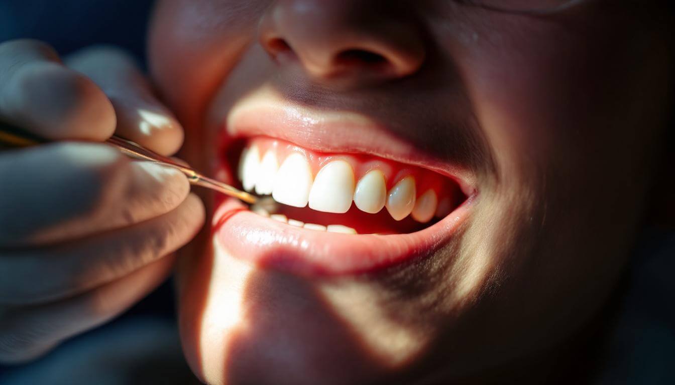 instrumento dental en boca