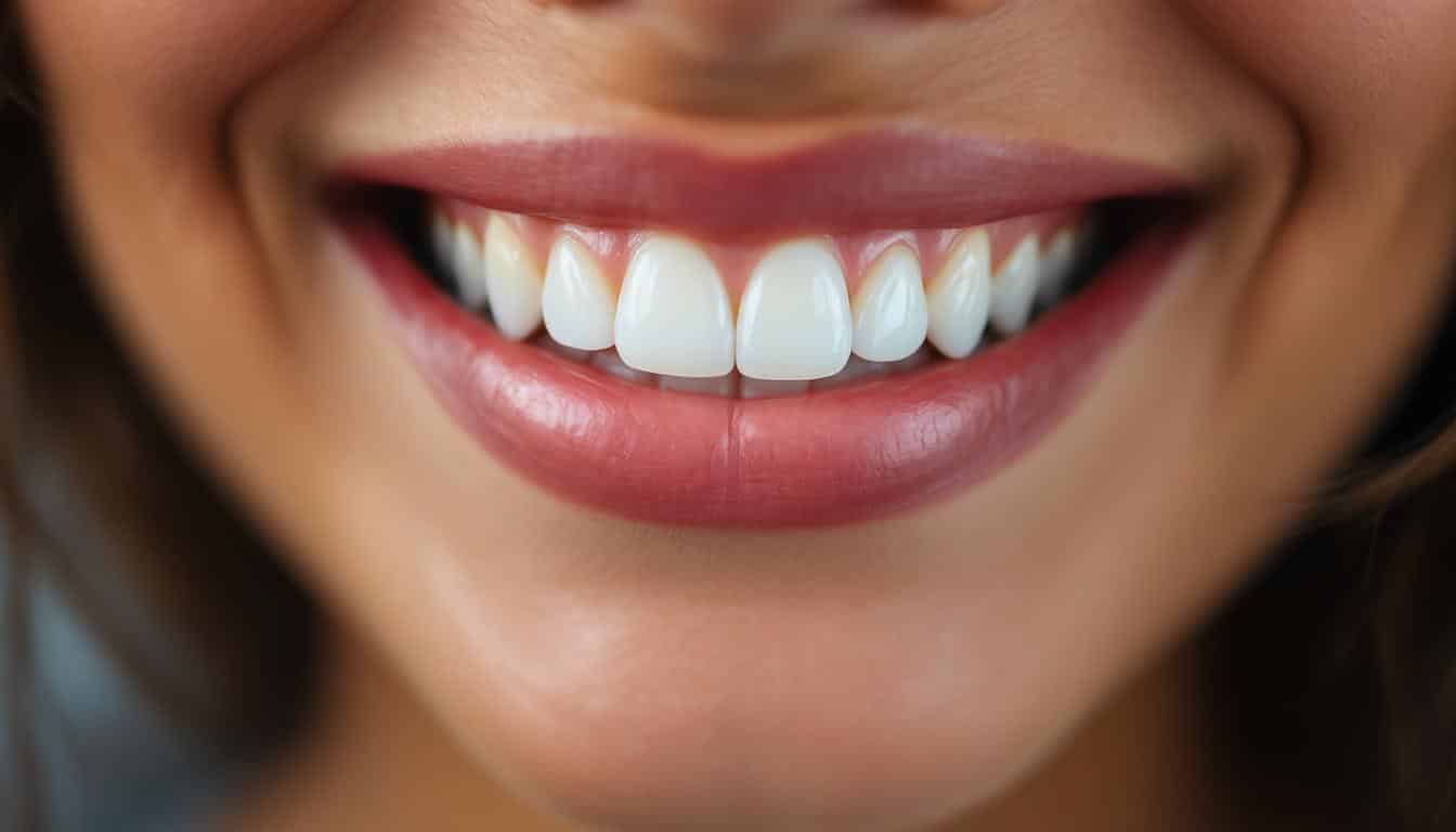 A photograph of a close-up of a person's smile