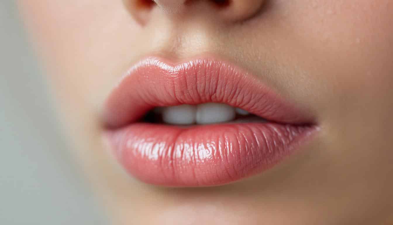 A photograph of a close-up of a person's lips showing the signs of angular cheilitis